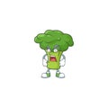Angry face of green broccoli cartoon character style