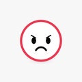 Angry face, poor customer review and emotional assessment of goods or services quality. Harsh round vector icon with