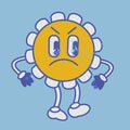 Angry face retro flower emoji smile. Fearful vintage naive emoticon.