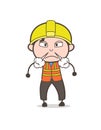 Angry Face with Steam from Nose - Cute Cartoon Male Engineer Illustration