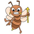 Angry faced wasp carrying a spear ready for war, doodle icon image kawaii