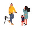 Angry father. Frightened mother and baby. Family conflict vector cartoon concept Royalty Free Stock Photo