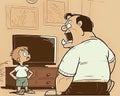 Angry Father is Scolding his Son to stop watching TV, Cartoon, Generative AI Royalty Free Stock Photo