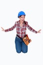 Angry female construction worker. Royalty Free Stock Photo