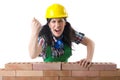 The angry female construction worker on white Royalty Free Stock Photo