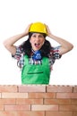 The angry female construction worker on white Royalty Free Stock Photo