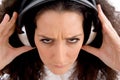 Angry female listening music