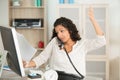 angry female manager talking on phone in office Royalty Free Stock Photo