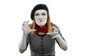 Angry female mime on white Royalty Free Stock Photo