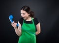 Angry female seller screaming on the phone Royalty Free Stock Photo