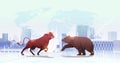 angry fighting bull and bear in attacking pose dangerous mammal animals market trend stock exchange trading