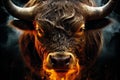 Angry fire bull head close up