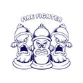 Angry firefighter fire hydrant mascot illustrations monochrome Royalty Free Stock Photo