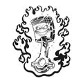 Angry flaming fire racing piston head outline