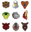 Angry Forest Wild Animal Head Collection Color Illustration Royalty Free Stock Photo
