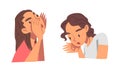 Angry Frowning Woman Character Expressing Distaste and Antipathy for Someone Vector Set