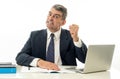 Angry and frustrated businessman with laptop shouting and worrying Royalty Free Stock Photo