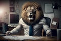 angry furious boss in office concept. lion in suit