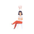 Angry furious young woman sitting on the chair with folded hands, emotional girl feeling anger vector Illustration on a