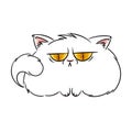 Angry furry cartoon cat. Cute grumpy cat for prints, design, cards, tag.