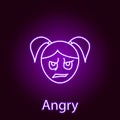 angry girl face icon in neon style. Element of emotions for mobile concept and web apps illustration. Signs and symbols can be Royalty Free Stock Photo