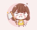 Angry girl holding axe and vector character design Royalty Free Stock Photo