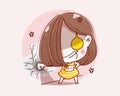 Angry girl punch the wall and vector character design Royalty Free Stock Photo