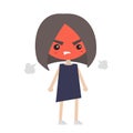 Angry girl with red face blows steam