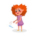Angry Girl Throwing Comb ot Wanting o Comb Her Hair, Cute Boy Drawing on Wall, Naughty Hoodlum Kid Character Cartoon