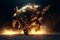 Angry gold bull with fire