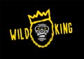 Angry gorilla with a crown. Wild king on a dark background. Vector illustration. Royalty Free Stock Photo