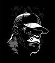 Angry gorilla head in the baseball cap on a dark background. Vector illustration. Royalty Free Stock Photo
