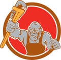 Angry Gorilla Plumber Monkey Wrench Circle Cartoon