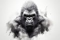 Angry Gorilla portrait on white background. Created with Generative AI