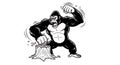 Angry Gorilla Punching Tree Stump Cartoon Illustration Royalty Free Stock Photo