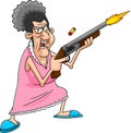 Angry Grandmother Cartoon Character Shooting With A Rifle Pump