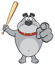 Angry Gray Bulldog Cartoon Mascot Character Holding A Bat And Pointing