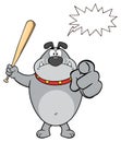 Angry Gray Bulldog Cartoon Mascot Character Holding A Bat And Pointing