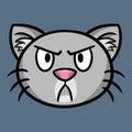 Angry gray cat, cat face, cartoon vector picture