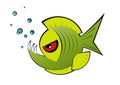 Angry green cartoon piranha