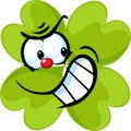 Angry green cloverleaf - funny vector illustration isolated