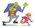 Angry Green Monster Chasing Halloween Kid