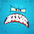 Angry grim cartoon monster face expression. Vector Halloween monster square avatar