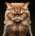 angry grumpy persian cat portrait, isolated dark background