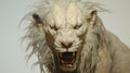 Angry Hair: A Close-up Painting Of A White Lion In The Style Of Frank Mccarthy