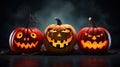 Angry Halloween pumpkins on scary background. Royalty Free Stock Photo