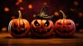 Angry Halloween pumpkins on scary background. Royalty Free Stock Photo