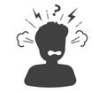 Angry hate mad rage unhappy character man silhouette vector graphic illustration, bad negative person face emotion flat cartoon