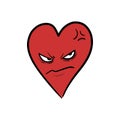 Angry heart cartoon, cartoon of a heart with an angry face and filled with hate. Royalty Free Stock Photo