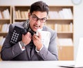 Angry helpdesk operator yelling in office Royalty Free Stock Photo